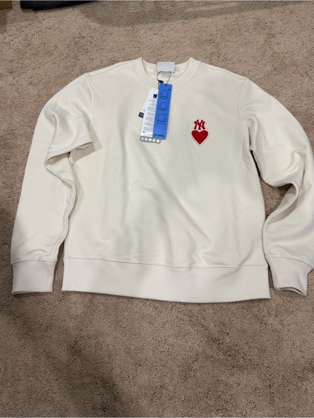 MLB Korea Sweatshirt Crewneck, White, Red Heart Logo - Comfortable Fit, Size XS